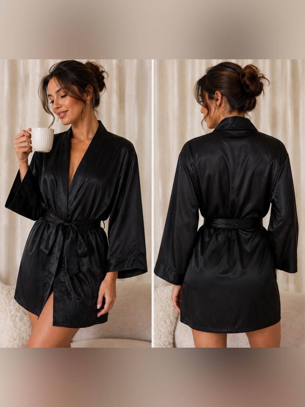 Victoria's Secret Black Satin Short Kimono Robe